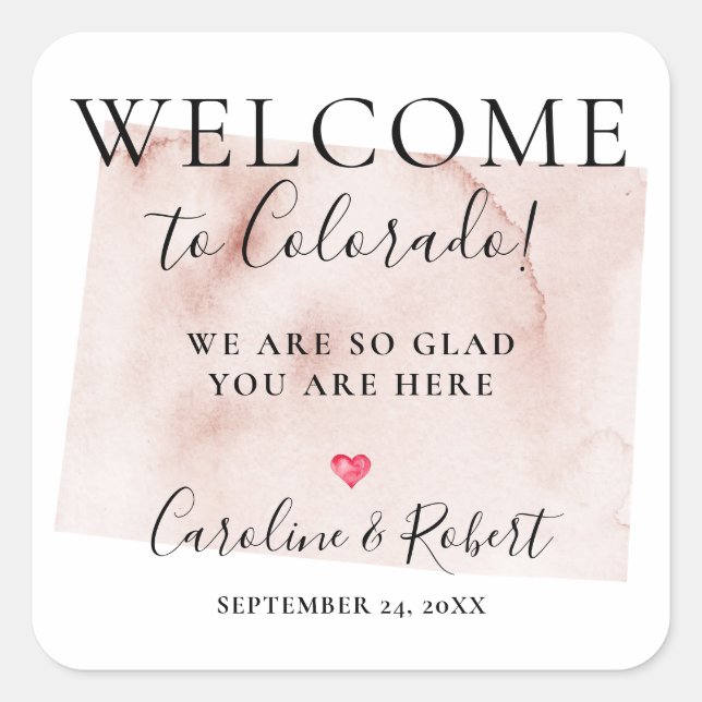 Pegatina Cuadrada Boda Destino Bienvenida Invitados Favor (Anverso)