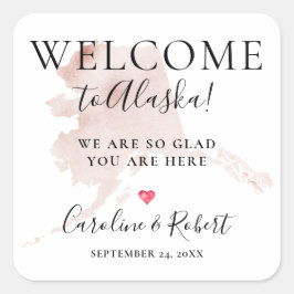 Pegatina Cuadrada Boda Destino Bienvenida Invitados Favor