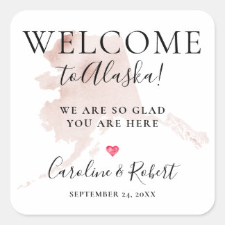 Pegatina Cuadrada Boda Destino Bienvenida Invitados Favor