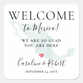 Pegatina Cuadrada Boda Destino Bienvenida Invitados Favor