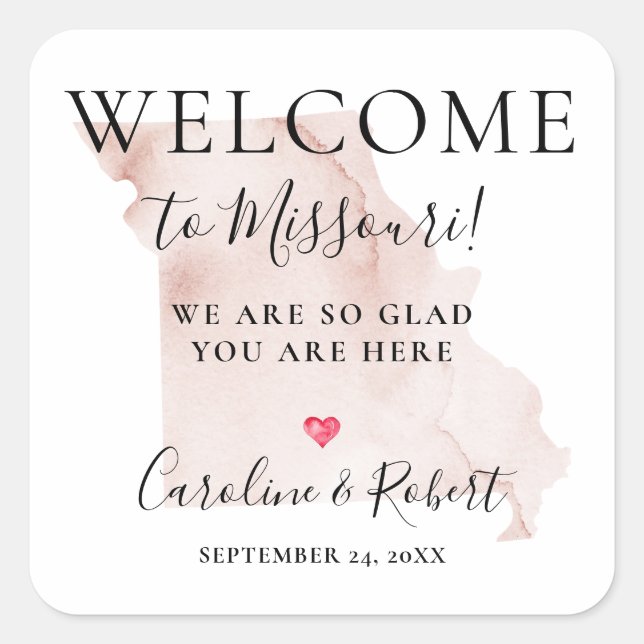 Pegatina Cuadrada Boda Destino Bienvenidos Invitados Favor Plaza St (Anverso)
