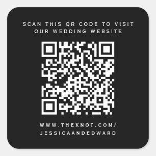 Pegatina Cuadrada Boda Detalles Código Qr Moda mínima simple negro