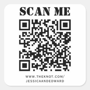 Pegatina Cuadrada Boda Detalles Personalizado Código Qr Negro Mínimo