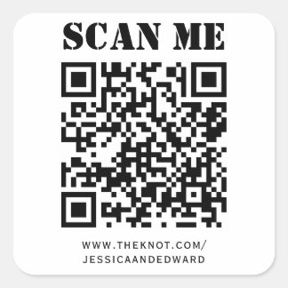 Pegatina Cuadrada Boda Detalles Personalizado Código Qr Negro Mínimo