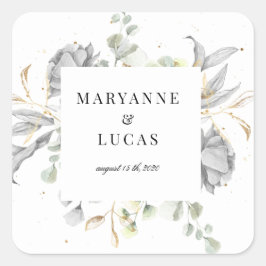 Pegatina Cuadrada boda dramático de monograma floral plateado