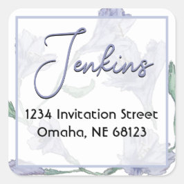 Pegatina Cuadrada Boda Dusty Blue Floral Watercolor