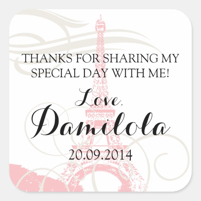Pegatina Cuadrada Boda Eiffel Tower Paris (Anverso)