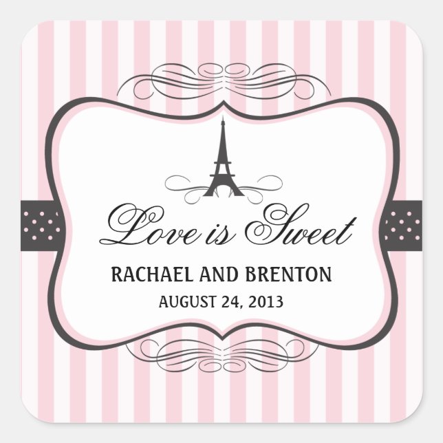 Pegatina Cuadrada Boda Eiffel Tower Paris (Anverso)