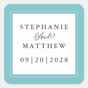 Pegatina Cuadrada Boda elegante caligrafía Moda moderna Aqua White
