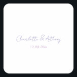 Pegatina Cuadrada Boda Elegante Caligrafía Nombres Creativos y Fecha<br><div class="desc">Esta plantilla se puede personalizar para satisfacer todas las ocupaciones profesionales.</div>
