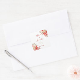 Pegatina Cuadrada Boda elegante con rosas rojas y marfil