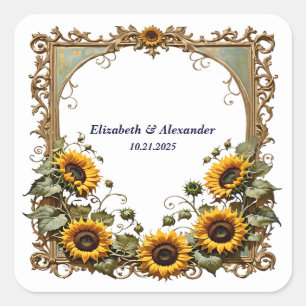 Pegatina Cuadrada boda elegante de girasol bonito