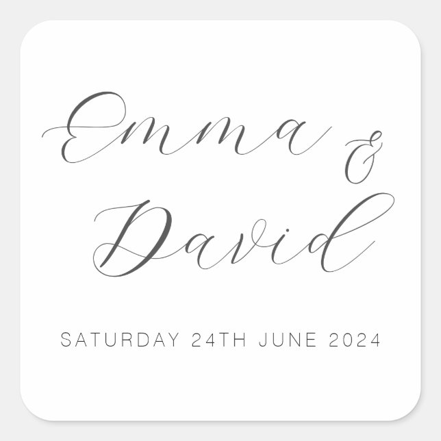 Pegatina Cuadrada Boda Elegante Personalizada (Anverso)