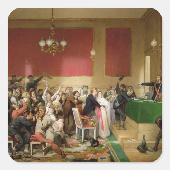 Pegatina Cuadrada Boda en el municipio de París de 1871 (Anverso)