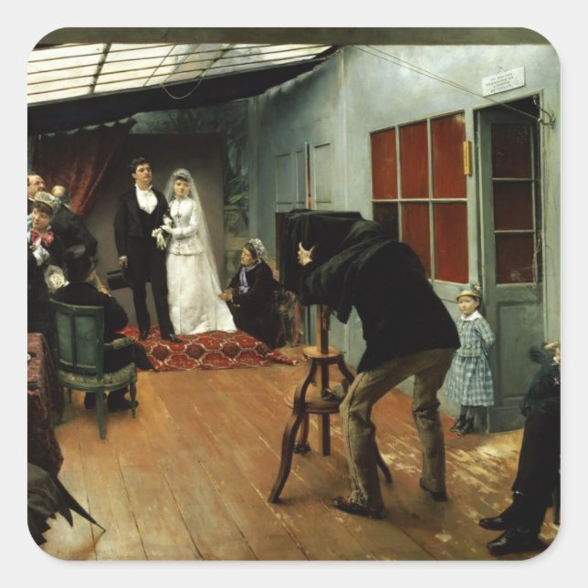 Pegatina Cuadrada Boda en la fotógrafa, 1878-9 (Anverso)