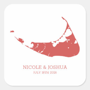 Pegatina Cuadrada Boda en la isla de Nantucket en rojo Nantucket