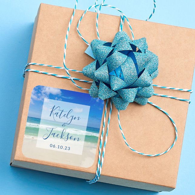 Pegatina Cuadrada Boda en la playa de la fotografía de las olas del  (Subido por el creador)
