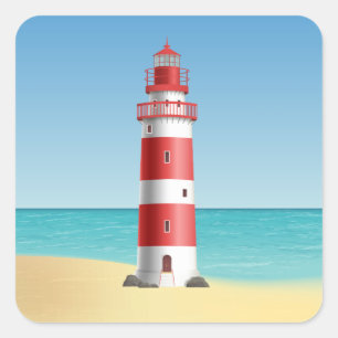Pegatina Cuadrada Boda en la playa del faro Regalo de la ducha nupci