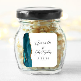 Pegatina Cuadrada Boda Escritura Dorada Azul Verde Ágata