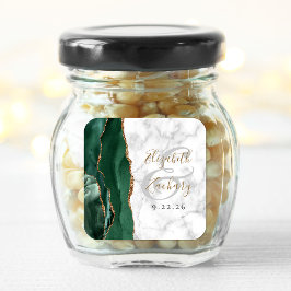 Pegatina Cuadrada Boda Escritura Dorada Verde Esmeralda Canica Ágata