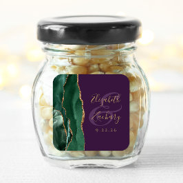 Pegatina Cuadrada Boda Escritura Púrpura Oro Verde Esmeralda Ágata