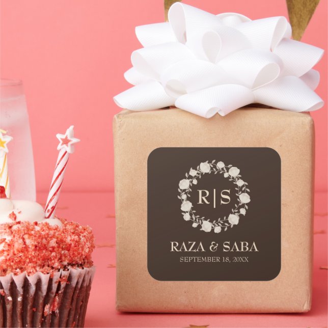 Pegatina Cuadrada Boda Espresso Luxe Marrón y Beige (Fiesta)
