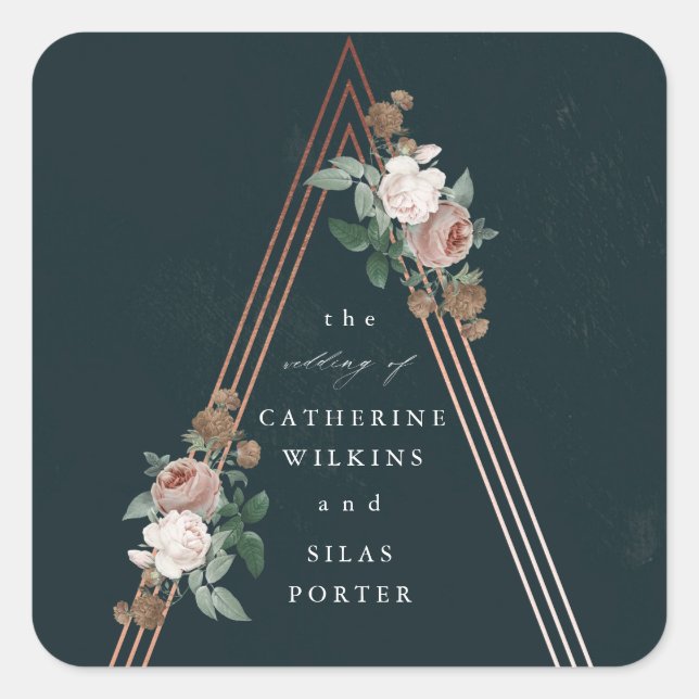 Pegatina Cuadrada Boda estructural de la pirámide floral Boho (Anverso)