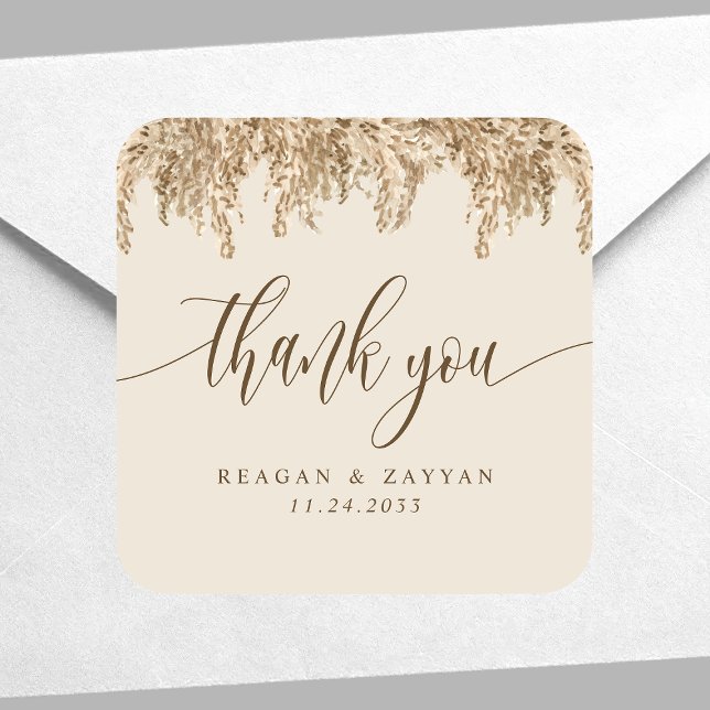 Pegatina Cuadrada Boda exótico Pampas Grass Earthy Boho (Subido por el creador)