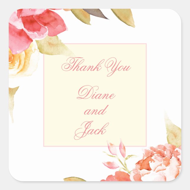 Pegatina Cuadrada Boda Fiesta de jardín (Anverso)