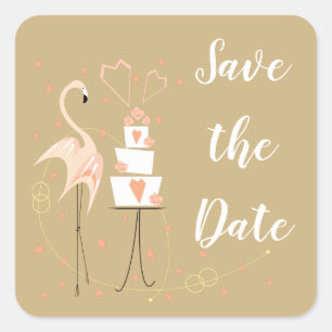Pegatina Cuadrada Boda Flamingo Guardar el cuadrado de texto del lad