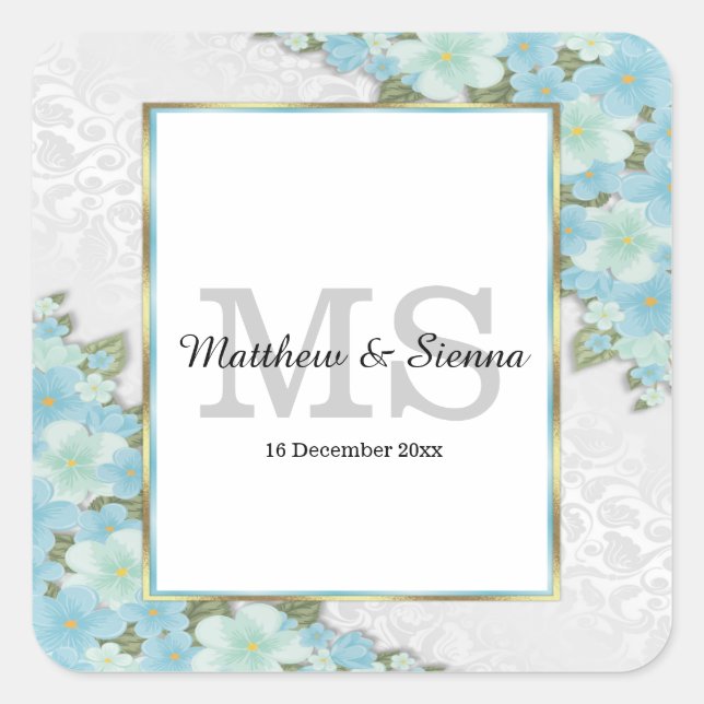 Pegatina Cuadrada Boda floral (Anverso)