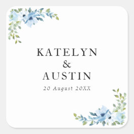 Pegatina Cuadrada boda floral azul claro