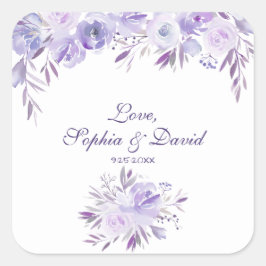 Pegatina Cuadrada Boda floral azul turbio morado claro
