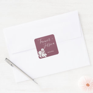 Pegatina Cuadrada Boda floral bonito morado y blanco