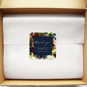 Pegatina Cuadrada Boda Floral Borgoña de Marina Blue Moody