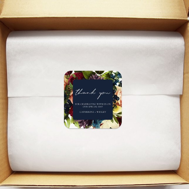 Pegatina Cuadrada Boda Floral Borgoña de Marina Blue Moody (Subido por el creador)