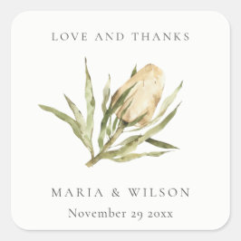 Pegatina Cuadrada Boda floral cutáneo nativo de Banksia