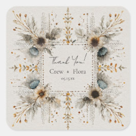 Pegatina Cuadrada Boda floral de arte folclórico ruso