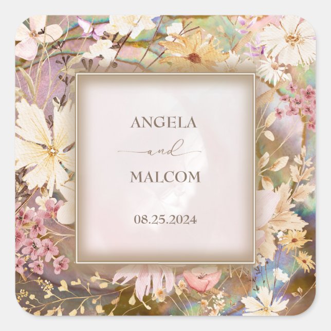 Pegatina Cuadrada Boda floral de Boho ruso (Anverso)