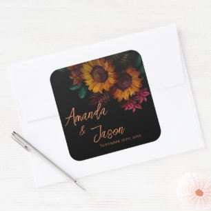 Pegatina Cuadrada Boda floral de Bonito Naranja quemado ruso