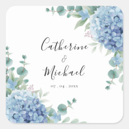 Pegatina Cuadrada Boda floral de Hortensia Azul