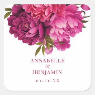 Pegatina Cuadrada Boda floral de la peonía magenta