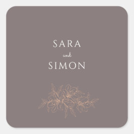 Pegatina Cuadrada Boda floral de melocotón moderno y elegante