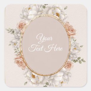 Pegatina Cuadrada Boda floral de Peonía Blanca y Rosa Rosada