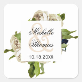 Pegatina Cuadrada Boda Floral de rosa blanca