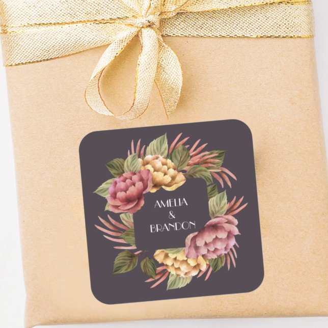 Pegatina Cuadrada Boda floral dramático (Subido por el creador)