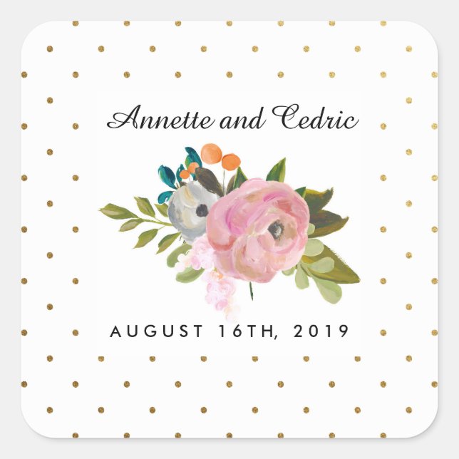 Pegatina Cuadrada Boda floral Dream Garden Personalizado Favor (Anverso)