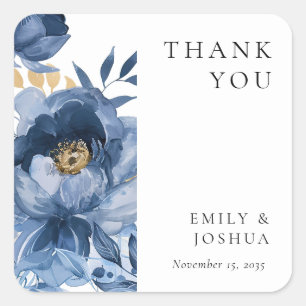 Pegatina Cuadrada Boda floral Dusky Blue Gold