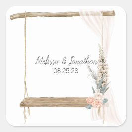 Pegatina Cuadrada Boda floral elegante boho rosa moderna