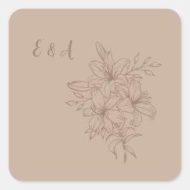 Pegatina Cuadrada Boda floral elegante en beige